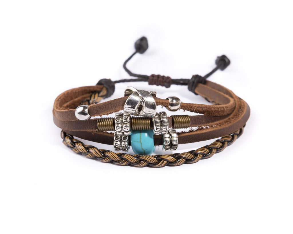 leather bracelet braided round - dark brown 