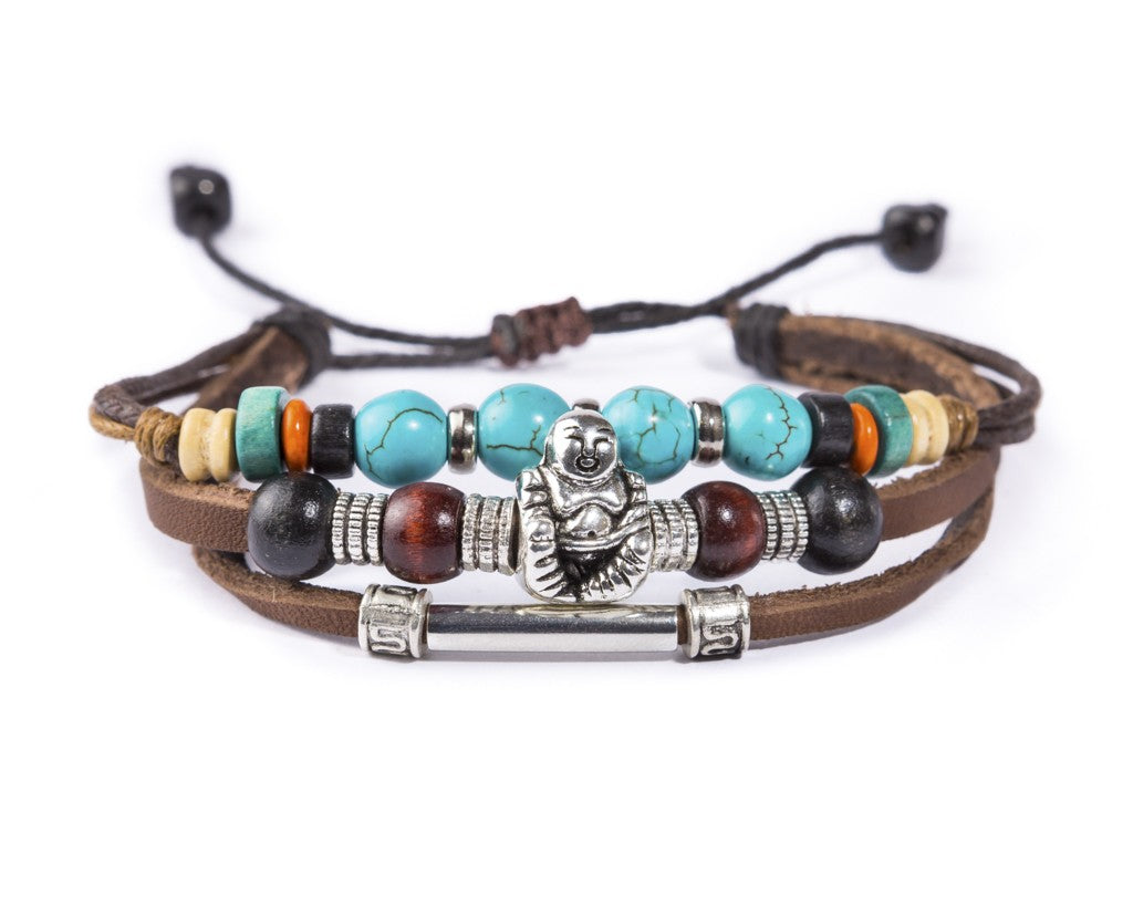 leather bracelet - Ibiza Boho buddha charm