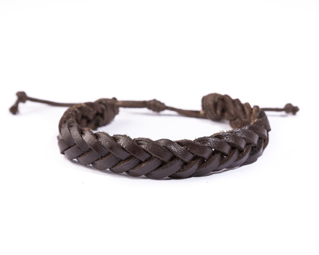 leather bracelet braided - Ibiza classic brown