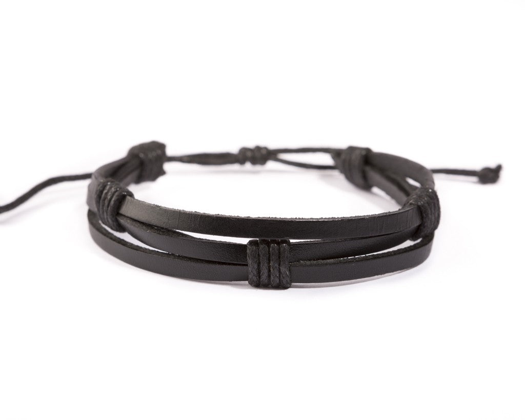 leather bracelet multistrand - black - boom-ibiza