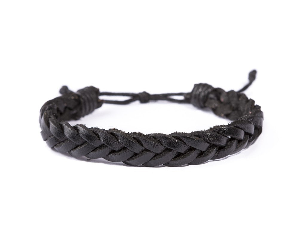 leather bracelet braided - Ibiza classic black