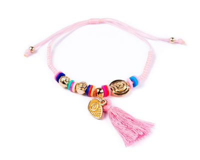 String Tassel Bracelet - Pink Evil Eye - boom-ibiza