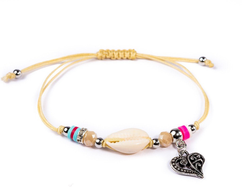 String Seashell Bracelet - Cream Heart - boom-ibiza