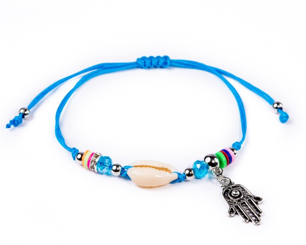 String Seashell Bracelet - Blue Hamsa - boom-ibiza