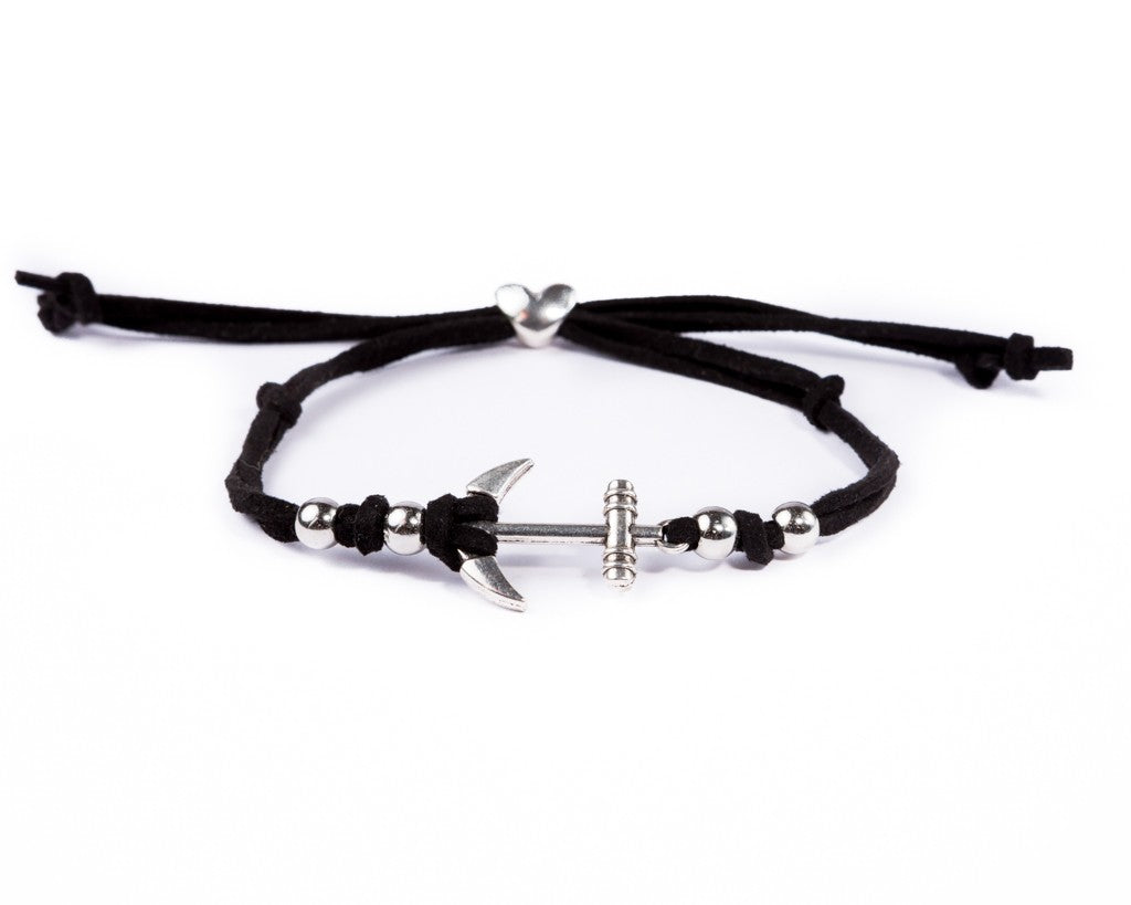String Bracelet Metal Anchor - Black