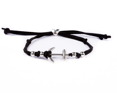 String Bracelet Metal Anchor - Black - boom-ibiza