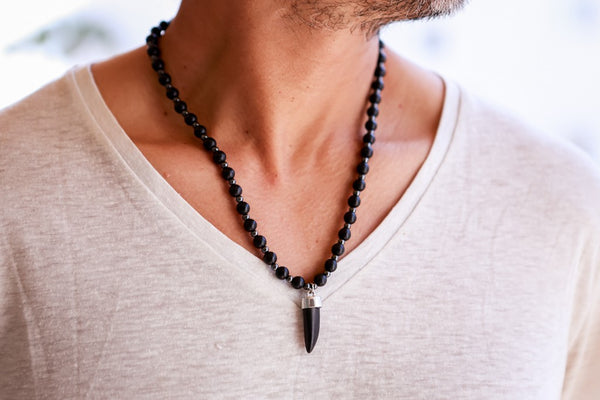 Mens black cheap bead necklace