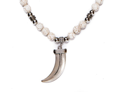 beads necklace white metal tooth pendant - boom-ibiza