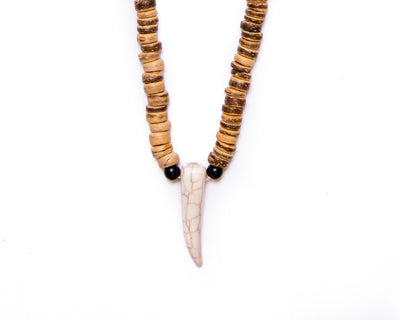 beads necklace wooden disc tooth pendant - boom-ibiza